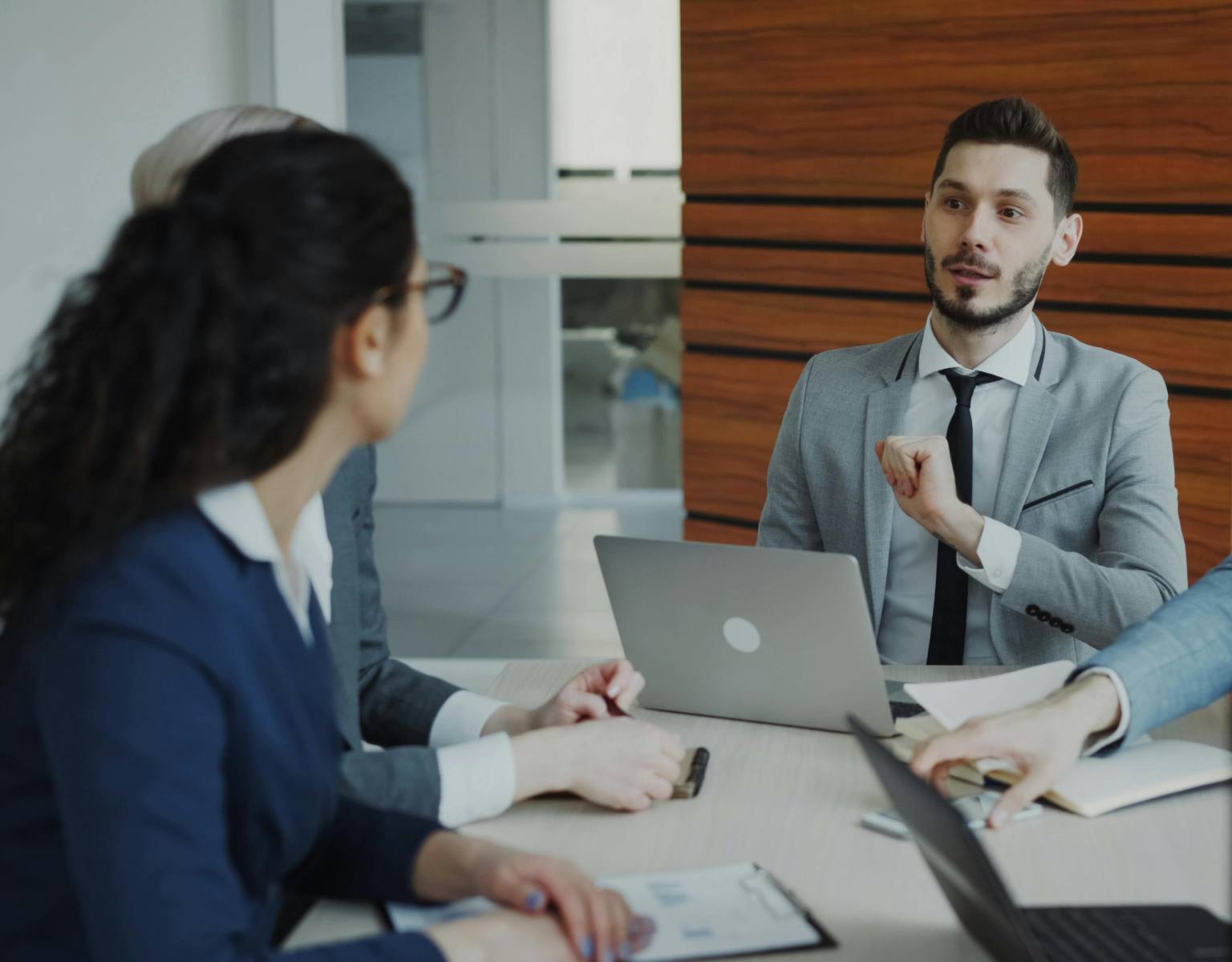 A group of business people holding a meeting