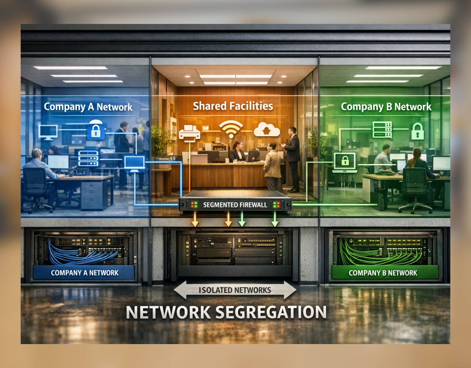 Illustration of network segmentation in an office building